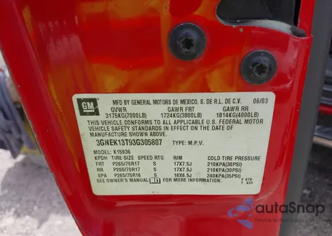 2003 Chevrolet Avalanche from USA, damaged, VIN 3GNEK13T93G305807